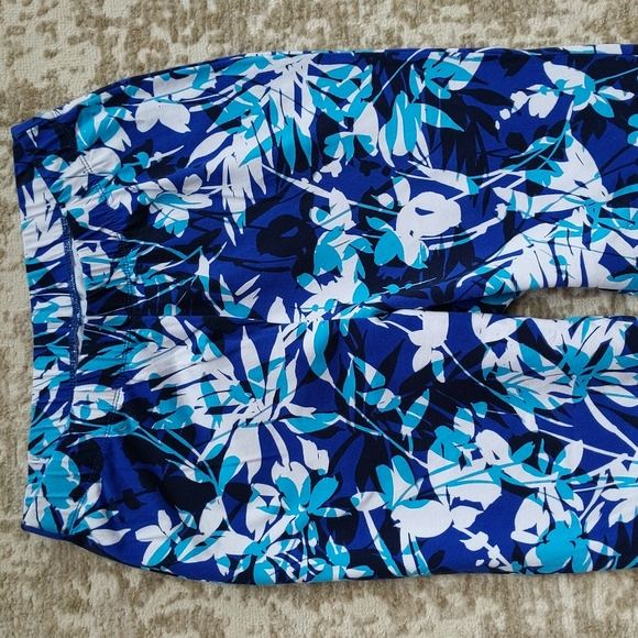 Roaman's Floral Stretch Waist Legging Pants M (14-16) White Purple Aqua Black - Picture 5 of 11